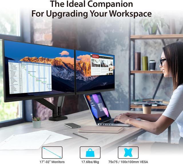 Alt view image 2 of 5 - j5create Ergonomic Dual Monitor Mount, Fully Adjustable Monitor Desk Stand for 2 Screens up to 32 inch, Integrated Cable Management, Comes with Clamp and Grommet Mount Options (JTSA102)