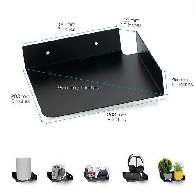 Alt view image 3 of 5 - 8" Metal Corner Wall Mount Shelf for Baby Monitors, Security Cameras, Sonos Speaker, Also For Wif Routers, Decor, Plants, Router, Photos, Kitchen, Bathroom, Cable Box & More, Universal (Black)