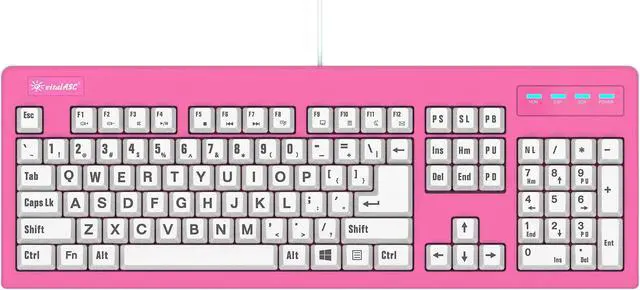 Alt view image 2 of 5 - vitalASC 104-Key Large Print USB Wired 7ft, Spill-Resistant, Hot Pink and White, Durable Keyboard for Laptop, Mac, TV, and Computer (Pink)