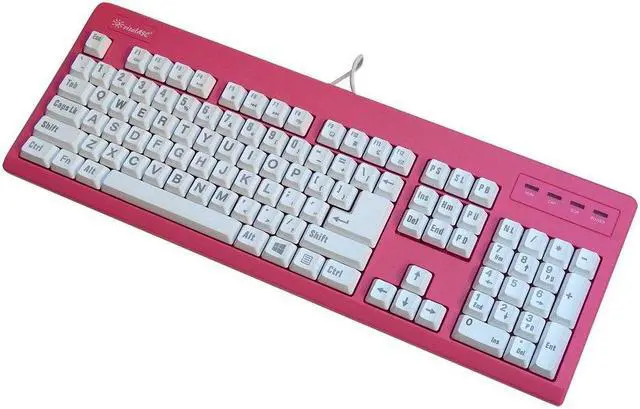 Alt view image 5 of 5 - vitalASC 104-Key Large Print USB Wired 7ft, Spill-Resistant, Hot Pink and White, Durable Keyboard for Laptop, Mac, TV, and Computer (Pink)