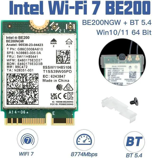 Alt view image 3 of 5 - New Wi-Fi 7 BE200 Bluetooth 5.4 Wifi Card BE200NGW 2.4/ 5/ 6 GHz 5.8 Gbps for Windows 11 PC Laptop, Not Support All AMD CPU