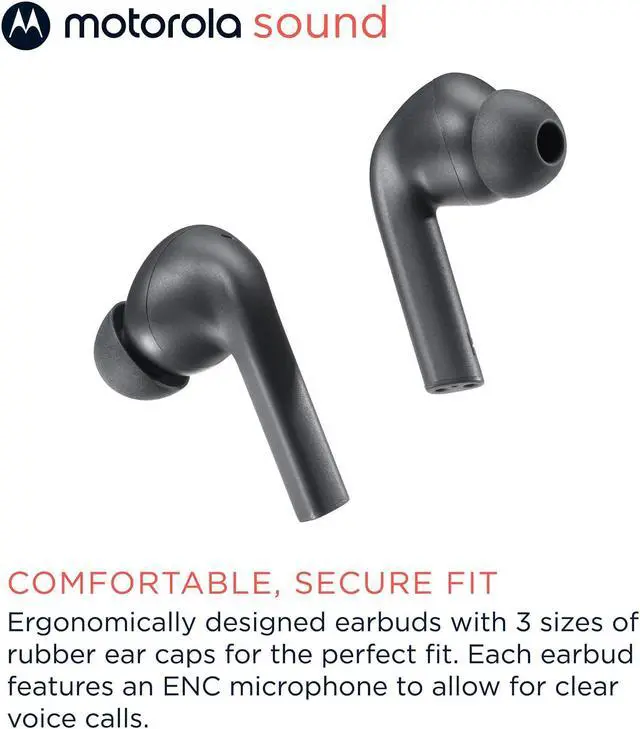 Alt view image 3 of 5 - Motorola Moto Buds 065 - True Wireless, Ear Buds, Noise Isolation and 17 Hours Playtime, Touch Control on Both Earbuds, IPX4 Water Resistant, ENC mic for Clear Voice Calls. (Moonless Night)