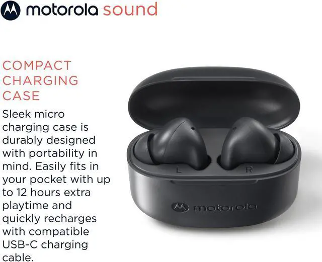 Alt view image 4 of 5 - Motorola Moto Buds 065 - True Wireless, Ear Buds, Noise Isolation and 17 Hours Playtime, Touch Control on Both Earbuds, IPX4 Water Resistant, ENC mic for Clear Voice Calls. (Moonless Night)