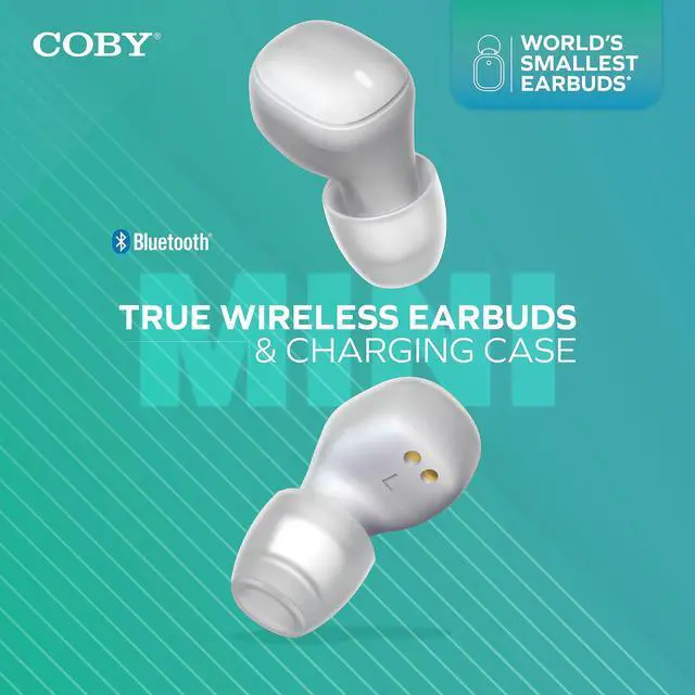 Alt view image 2 of 5 - Coby Mini True Wireless Earbuds, Worlds Smallest Wireless Ear Buds, Lightweight in-Ear Headphones & Case, Built-in Mic | Bluetooth Headphones 12-HR Play (White)