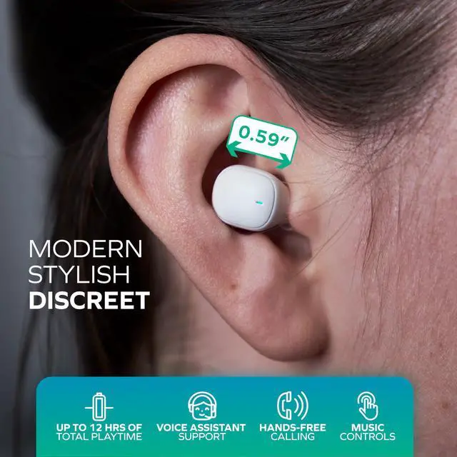 Alt view image 4 of 5 - Coby Mini True Wireless Earbuds, Worlds Smallest Wireless Ear Buds, Lightweight in-Ear Headphones & Case, Built-in Mic | Bluetooth Headphones 12-HR Play (White)