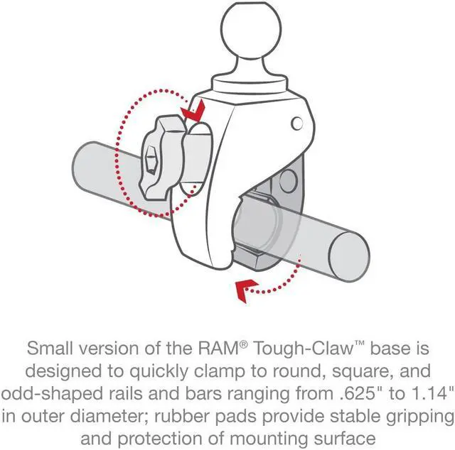 Alt view image 5 of 5 - RAM Mounts RAP-B-400U Tough-Claw Small Clamp Base with Ball with B Size 1" Ball for Rails 0.625" to 1.14" in Diameter