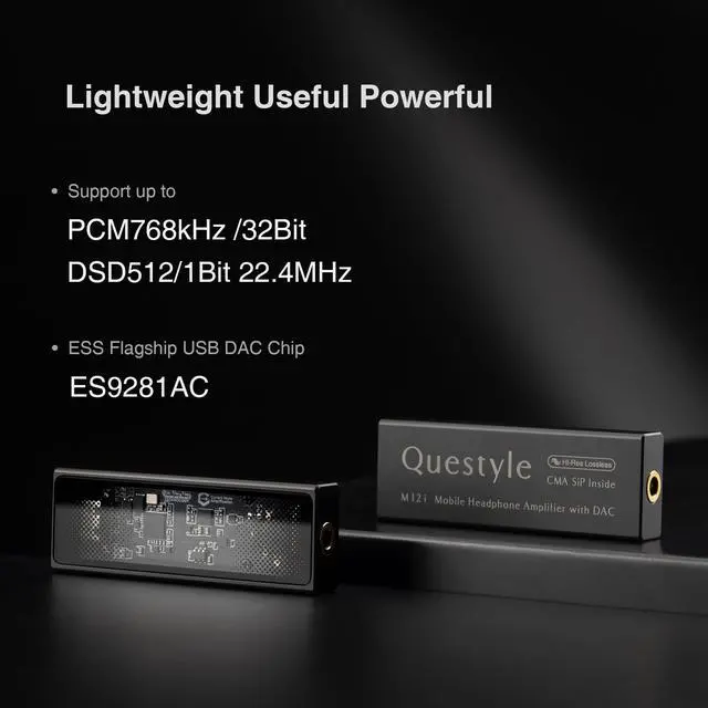 Alt view image 2 of 5 - Questyle M12i HiFi Headphone Amplifier [MFi Certified] Portable USB DAC Lossless Mini Audio Amps Supports PCM 768kHz/DSD512 with 3.5mm Outputs High Resolution for Smartphones/PC/Laptops