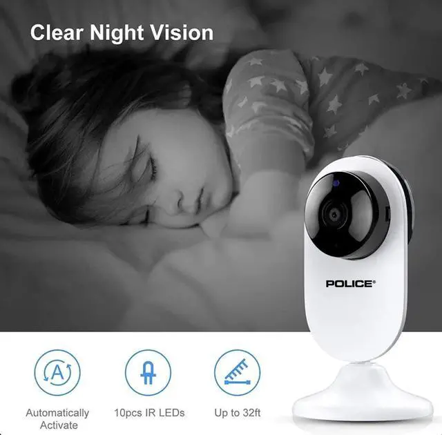 Alt view image 4 of 5 - POLICE WiFi Security Camera Hd 1080P Compact Indoor Plug-in Smart Security Camera System, Night Vision, Motion Detection, Two-Way Audio Home Camera with App