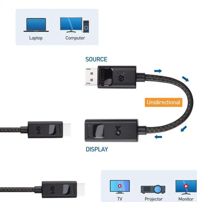 Alt view image 3 of 5 - Cable Matters 8K DisplayPort 1.4 to HDMI 2.1 Adapter with 4K 120Hz or 8K 60Hz, Unidirectional DisplayPort to HDMI 2.1 Cable Adapter in Black & Premium Braided 48Gbps Ultra HD 8K HDMI Cable 6.6 ft / 2m