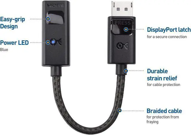 Alt view image 4 of 5 - Cable Matters 8K DisplayPort 1.4 to HDMI 2.1 Adapter with 4K 120Hz or 8K 60Hz, Unidirectional DisplayPort to HDMI 2.1 Cable Adapter in Black & Premium Braided 48Gbps Ultra HD 8K HDMI Cable 6.6 ft / 2m