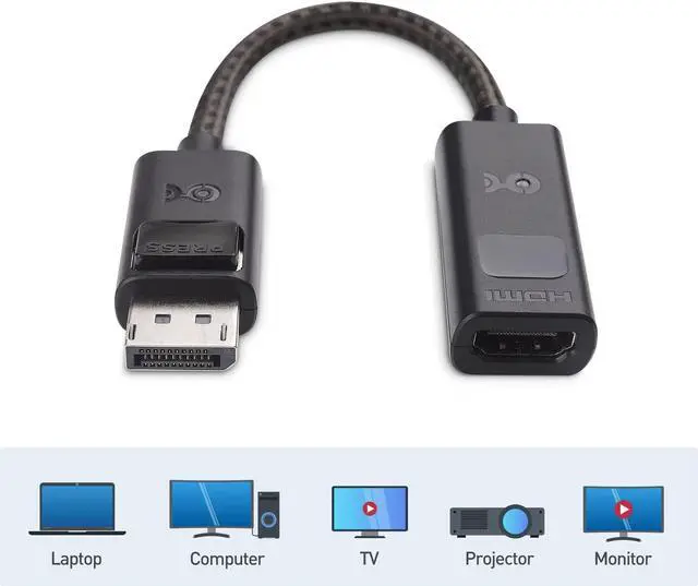 Alt view image 5 of 5 - Cable Matters 8K DisplayPort 1.4 to HDMI 2.1 Adapter with 4K 120Hz or 8K 60Hz, Unidirectional DisplayPort to HDMI 2.1 Cable Adapter in Black & Premium Braided 48Gbps Ultra HD 8K HDMI Cable 6.6 ft / 2m