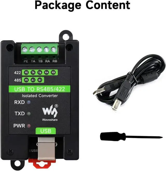 Alt view image 2 of 5 - waveshare USB to RS485/422 Industrial Grade Isolated Converter, Onboard Original FT232RL and SP485EEN, Multiple Protection, Wall-Mount and Rail-Mount Support