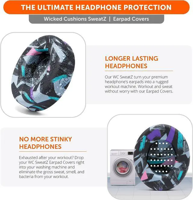 Alt view image 5 of 5 - WC SweatZ Studio - Patented Earpad Covers for Beats Studio 3 (A1914) & Beats Studio 2 (B0500 /B0501), Made by Wicked Cushions | Sweatproof & Easily Washable | 90's Black