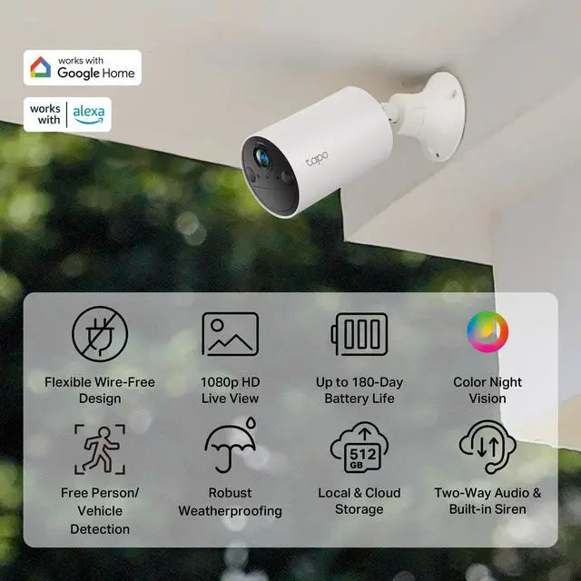 Alt view image 2 of 5 - TP-Link  Wireless Outdoor Security Camera, 1080P, Up to 180 Days of Battery Life, Free Person Detection, SD/Cloud Storage, Spotlight Color Night Vision, No Hub Needed, Works w/Alexa, Tapo C402