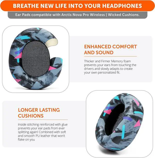 Alt view image 4 of 5 - WC Upgraded Replacement Earpads for Steelseries Arctis Nova Pro Wireless Made by Wicked Cushions | Improved Durability, Thickness, Softer Leather, and Sound Isolation | 90's Black