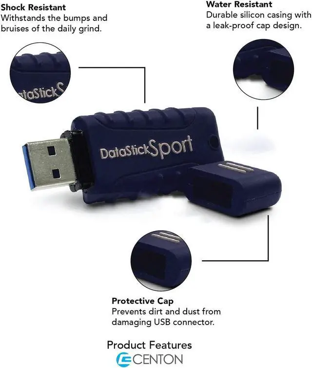 Alt view image 3 of 5 - Centon DataStick Sport USB 3.0 Flash Drive 16GB x 5, Navy Blue (S1-U3W2-16G-5B)