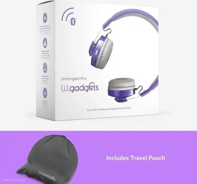 Alt view image 5 of 5 - LilGadgets Untangled Pro On-Ear Wireless Kids Headphones for School, Microphone, Volume Limited, SharePort Technology, SoftTouch Padding - Purple Bluetooth Headphones