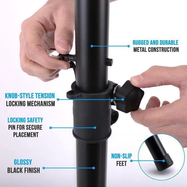 Alt view image 4 of 5 - Pyle Universal Speaker Tripod Stand Mount - 6' Sound Equipment Holder Height Adjustable Up to 70 Inches For Speakers w/ 35mm Compatible Insert Perfect for Home, On Stage or In Studio Use - PSTND25