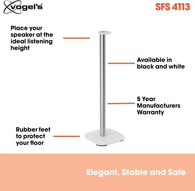 Alt view image 3 of 5 - Vogel's SFS 4113 Speaker Floor Stand for Sonos ERA 100, Cable Inlay System, Height: 32,3 inch (82 cm), Exceptionally Stable, White, 1 Floor Stand