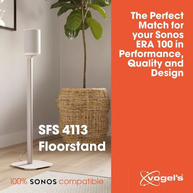 Alt view image 2 of 5 - Vogel's SFS 4113 Speaker Floor Stand for Sonos ERA 100, Cable Inlay System, Height: 32,3 inch (82 cm), Exceptionally Stable, White, 1 Floor Stand