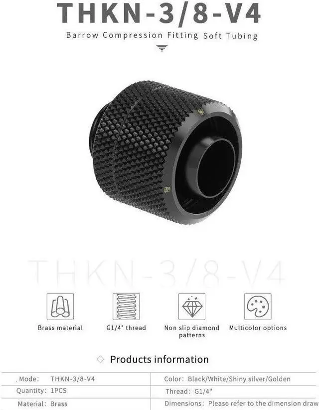 Alt view image 2 of 4 - BARROW Fittings G1/4" to 3/8" ID - 5/8" OD Compression Fitting for 10/16 mm Soft Tubing Tube THKN-3/8-V4 4-Pack (Black)