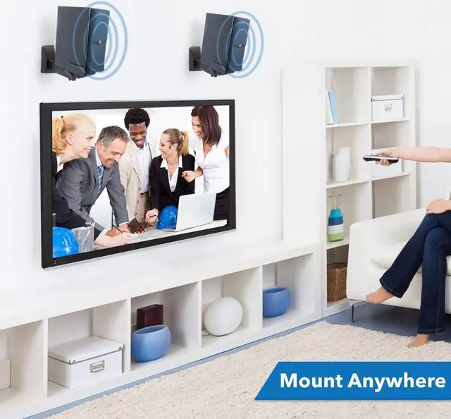 Alt view image 2 of 5 - Mount-It! Bookshelf Speaker Wall Mount, Pair of Universal Side Clamping Speaker Shelf Wall Mounting Brackets for Large or Small Speakers, 2 Full Motion Mounts, 55 Lbs Capacity, Black (MI-SB37)