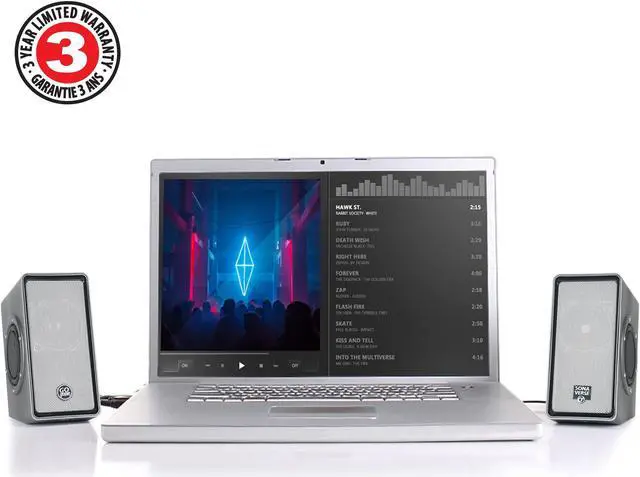 Alt view image 2 of 5 - GOgroove Laptop Computer Speakers - SonaVERSE O2 USB Powered Desktop Speakers with Dual Passive Bass Woofers, Built-in Volume Dial, Sleek Compact Design for Small Desks and Mobile PCs (Black)