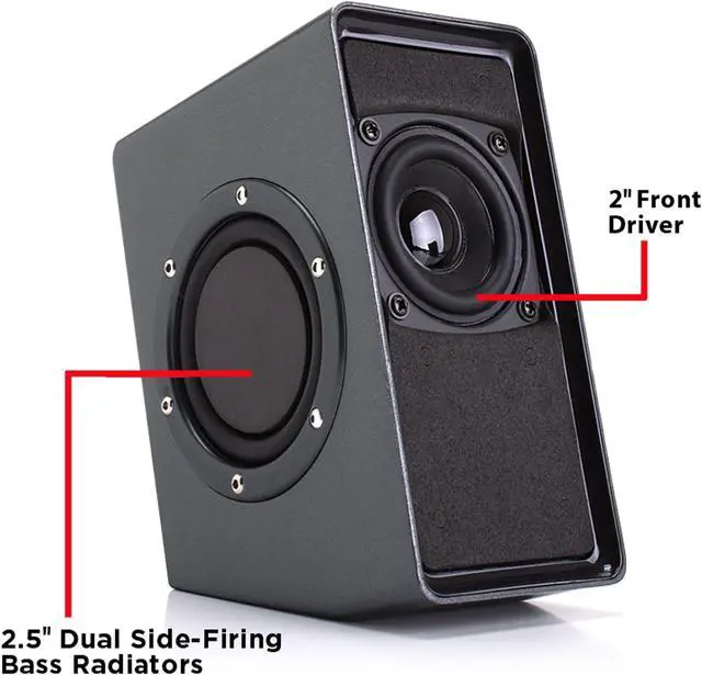 Alt view image 3 of 5 - GOgroove Laptop Computer Speakers - SonaVERSE O2 USB Powered Desktop Speakers with Dual Passive Bass Woofers, Built-in Volume Dial, Sleek Compact Design for Small Desks and Mobile PCs (Black)