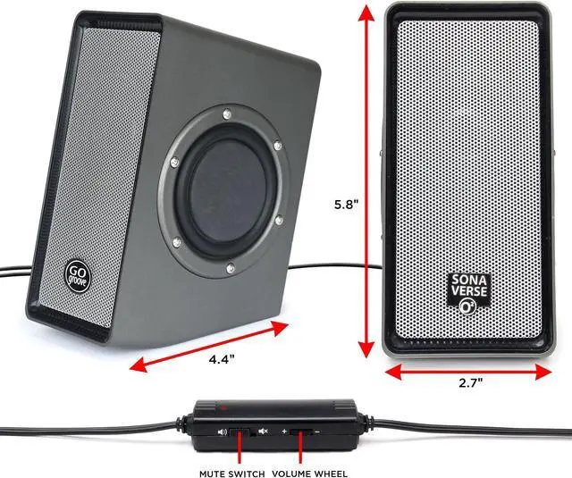 Alt view image 4 of 5 - GOgroove Laptop Computer Speakers - SonaVERSE O2 USB Powered Desktop Speakers with Dual Passive Bass Woofers, Built-in Volume Dial, Sleek Compact Design for Small Desks and Mobile PCs (Black)