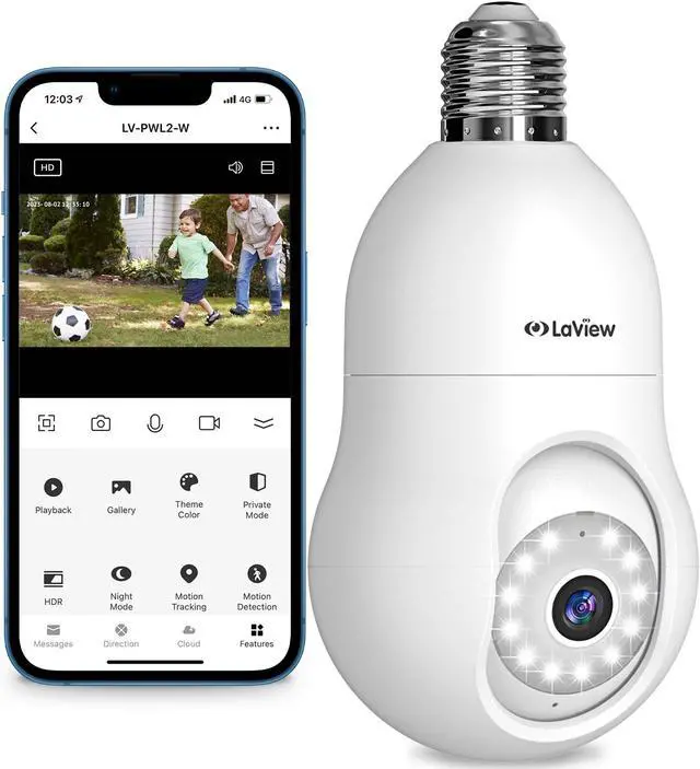 Main image of LaView 4MP Bulb Security Camera 2.4GHz,360° 2K Security Cameras Wireless Outdoor Indoor Full Color Day and Night, Motion Detection, Audible Alarm, Easy Installation, Compatible with Alexa