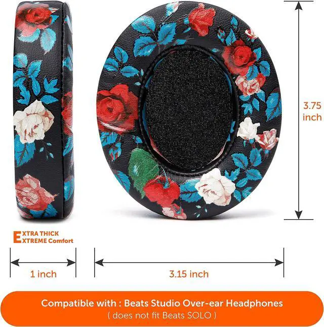 Alt view image 5 of 5 - WC Wicked Cushions Replacement Ear Pads for Beats Studio 2 & 3 (B0501, B0500) Wired & Wireless | Does NOT Fit Beats Solo | Softer PU Leather, Enhanced Foam & Stronger Adhesive | Black Floral