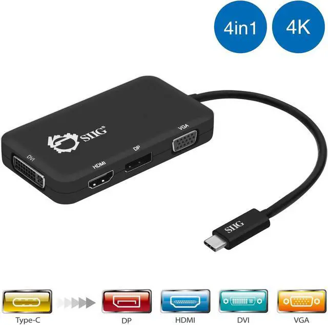 Alt view image 2 of 5 - SIIG USB C to 4K HDMI/DisplayPort/VGA/DVI Multiport Adapter - Thunderbolt 3 Compatible - 4 in 1 for DisplayPort Alt Enabled Devices