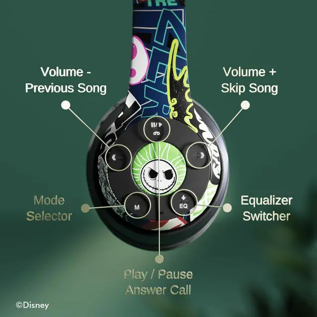 Alt view image 5 of 5 - iJoy Disney Nightmare Before Christmas Jack Sticker Bluetooth Headphones - Wireless Foldable Over-Ear Headset, Built-in Mic, Enchanting Sally & Friends Design, for Adults & Kids