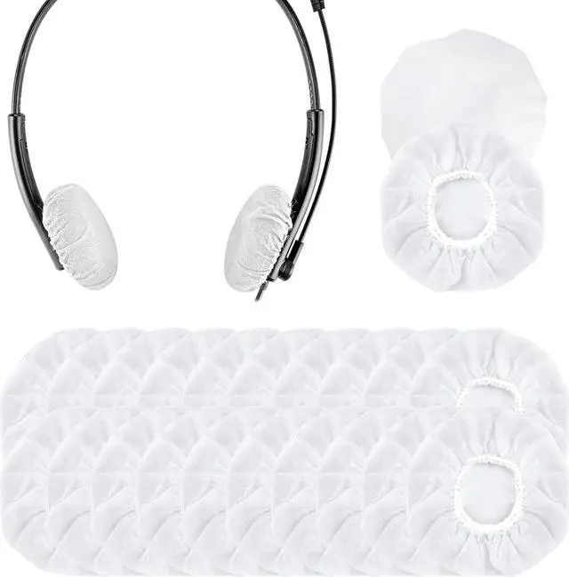 Main image of Geekria 100 Pairs Disposable Headphones Ear Cover for Small Call Center Headset Earcup, Stretchable Sanitary Ear Pads Cover, Hygienic Ear Cushion Protector (XS/White)