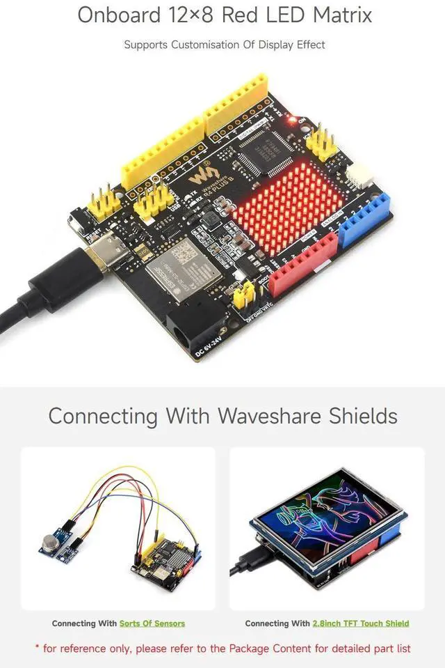 Alt view image 5 of 5 - Waveshare R7FA4 Plus B Development Board, Based On R7FA4M1AB3CFM, Equipped with ESP32-S3FN8, Compatible with Arduino UNO R4 WiFi, Onboard 12x8 LED Matrix