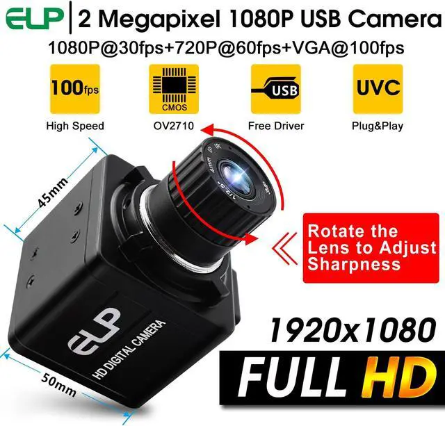 Alt view image 4 of 5 - ELP USB Camera Manual Zoom 4mm Lens Prototype Camera 2Megapixel 1080p Webcam Cmos OV2710 Webcamera High fps 100fps Web Cam Security Surveillance Dog Pet Baby Video Monitoring USB Cameras for Most OS