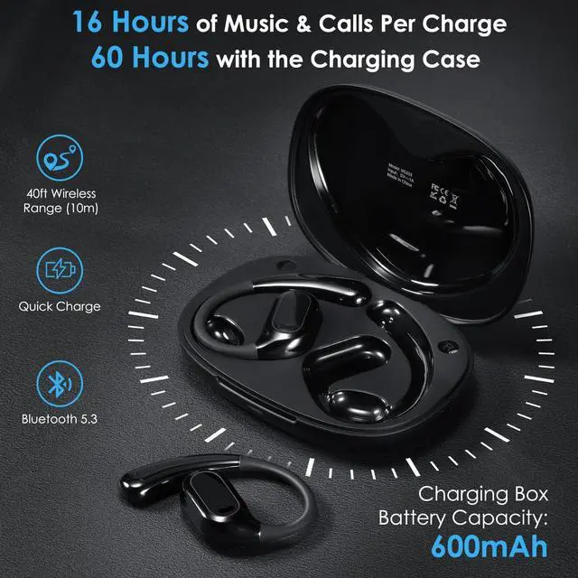 Alt view image 4 of 5 - ASIILOVI Open-Ear Headphones VG333, Invisible Ultra-Thin Silicone Ear Hook, Snug Fit & Powerful Bass, 70HRS Playtime, Bluetooth 5.3 Conduction Headphones Touch Control Wireless Earbuds