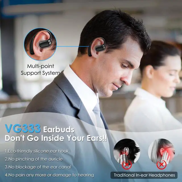 Alt view image 5 of 5 - ASIILOVI Open-Ear Headphones VG333, Invisible Ultra-Thin Silicone Ear Hook, Snug Fit & Powerful Bass, 70HRS Playtime, Bluetooth 5.3 Conduction Headphones Touch Control Wireless Earbuds