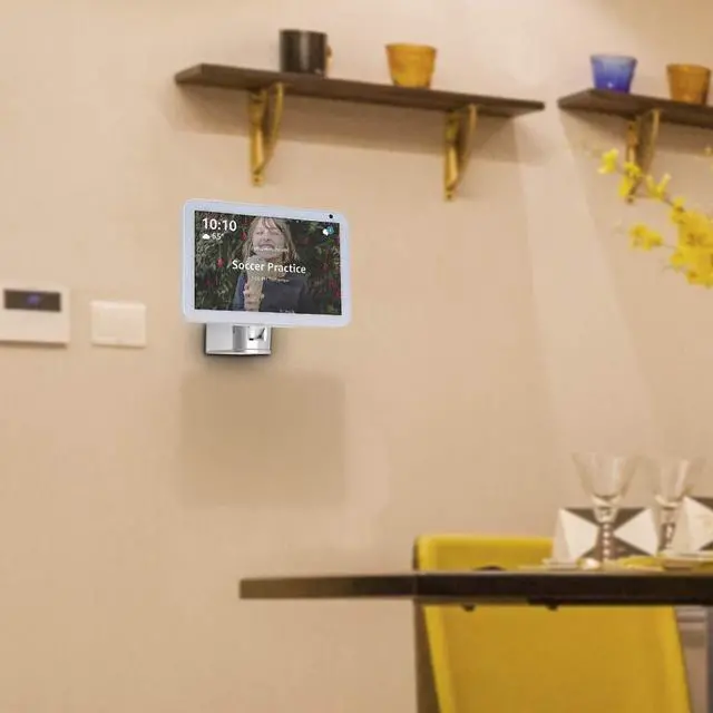 Alt view image 5 of 5 - Echo Show 8 Wall Mount Stand Aluminum Swivel Stand, Stand for Amazon Echo Show 8, Horizontal 360 Rotation Longitudinal Angle Change Base White+Silver ES013-02