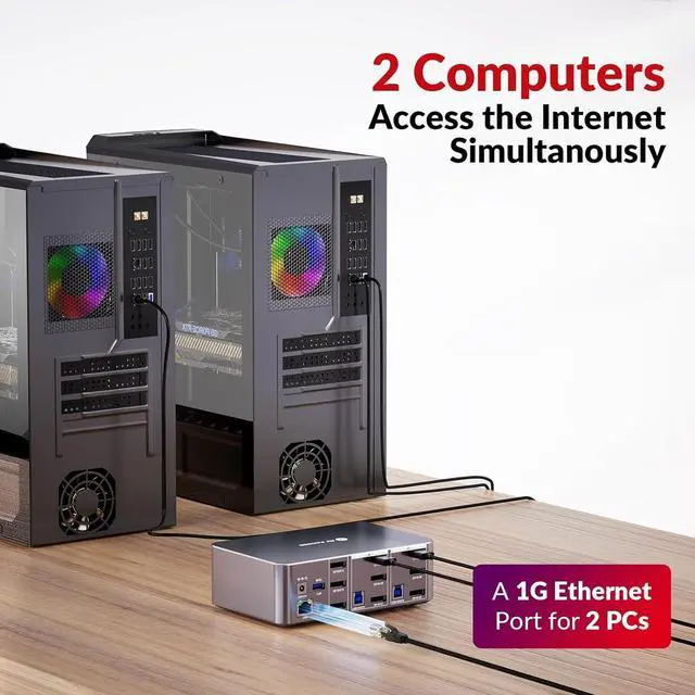 Alt view image 4 of 5 - (Desktop only) AV Access iDock D23 8K KVM Switch Docking Station for 2 PCs & Triple Monitor, with 6 DP Cables, DisplayPort 2.0, 1G Ethernet, USB 3.0, 4K@165/144Hz, 2K@144Hz for Gaming & Home Office
