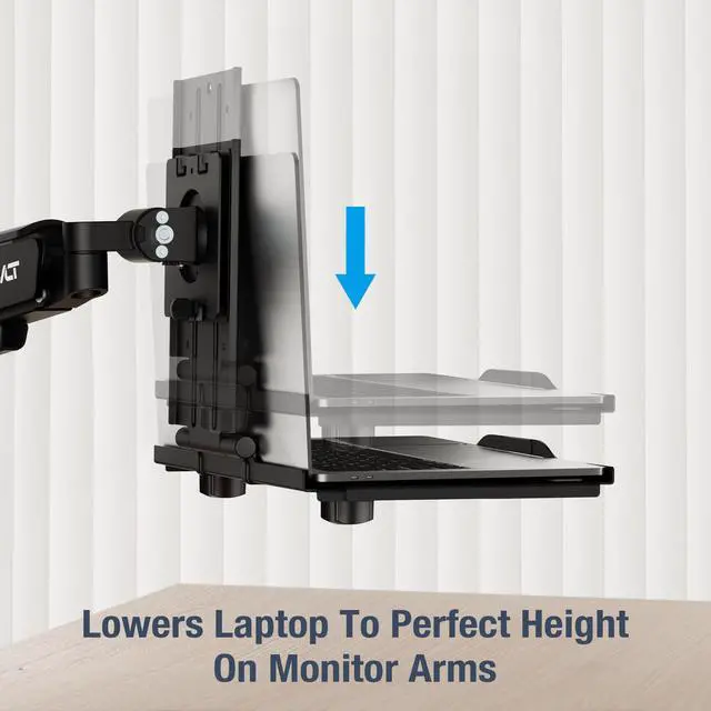 Alt view image 3 of 5 - AVLT Adjustable Laptop Tray with Support for 120mm Fan Compatible with VESA 75x75 Monitor Arm - Fits Up to 17 Inch Laptop - Black (Fan Not Included)