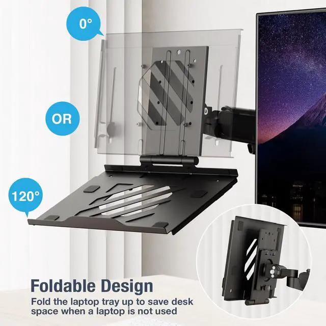 Alt view image 5 of 5 - AVLT Adjustable Laptop Tray with Support for 120mm Fan Compatible with VESA 75x75 Monitor Arm - Fits Up to 17 Inch Laptop - Black (Fan Not Included)