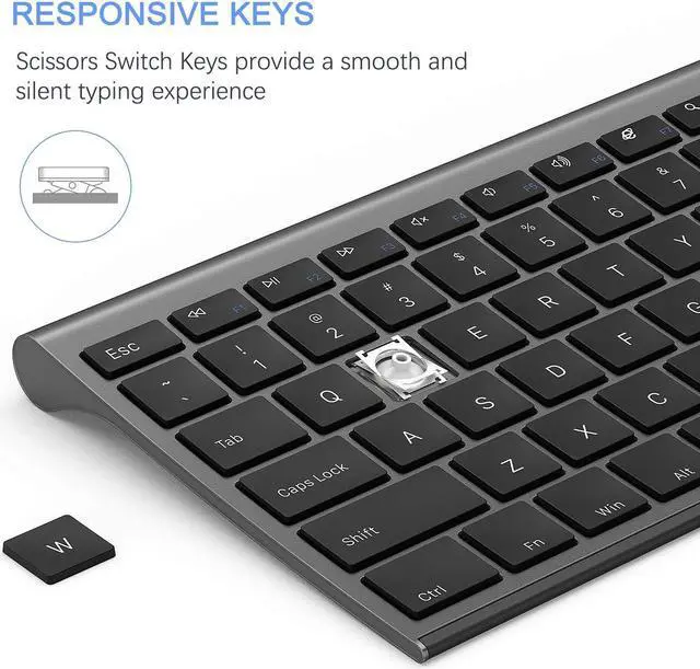 Alt view image 4 of 5 - Wireless Keyboard and Mouse, Vssoplor Rechargeable Quiet Full-Size Keyboard and Mouse Combo Set Ultra Slim Design for Laptop, PC, Notebook, Desktop-Dark Gray