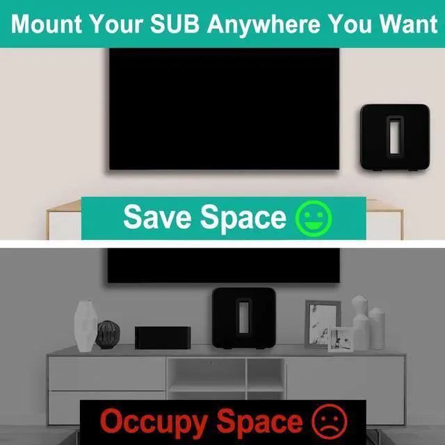 Alt view image 3 of 5 - Yibracki Wall Mount for Sonos Sub Gen 3 Gen 2 Mount, Heavy Duty Wall Mount for Sonos Sub Mounts, Mounting Brackets for Sonos Wireless Sub with Hardware Kit, Black