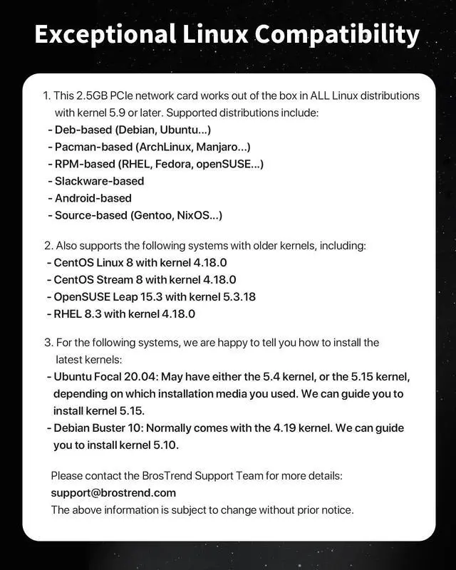 Alt view image 3 of 5 - BrosTrend 2.5GB Linux Compatible NIC, PCIe Network Adapter for Ubuntu, Fedora, Debian, Mint, Kali, Windows etc. PCIe Ethernet Card with Extra Low-Profile Bracket Supports All Linux Architectures