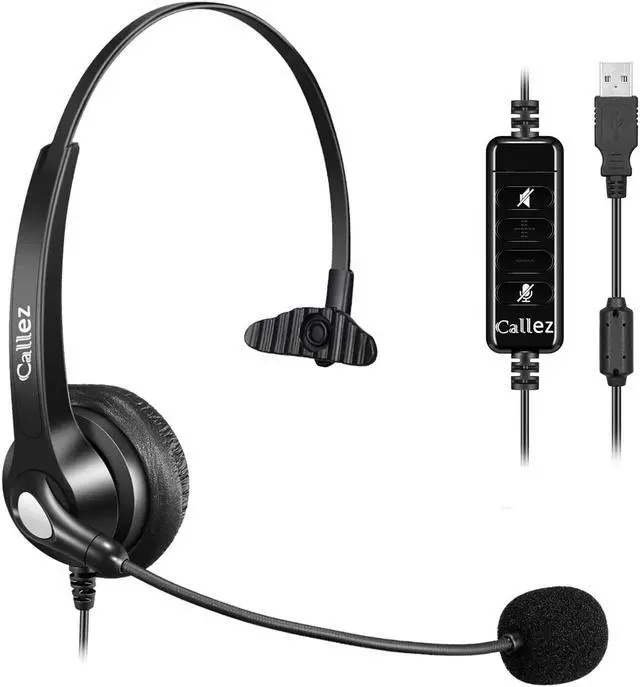 Main image of Callez USB Headset with Noise Cancelling Mic & Mute Controls, Mono Computer Headphones for Laptop PC Skype Zoom Webinar Business Call Center Home Office, Clear Chat, Super Lightweight (C500U3)