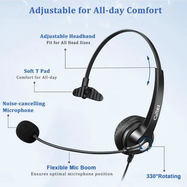 Alt view image 5 of 5 - Callez USB Headset with Noise Cancelling Mic & Mute Controls, Mono Computer Headphones for Laptop PC Skype Zoom Webinar Business Call Center Home Office, Clear Chat, Super Lightweight (C500U3)