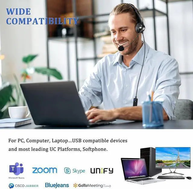 Alt view image 4 of 5 - Callez USB Headset with Noise Cancelling Mic & Mute Controls, Mono Computer Headphones for Laptop PC Skype Zoom Webinar Business Call Center Home Office, Clear Chat, Super Lightweight (C500U3)