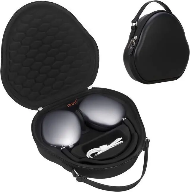 Main image of Canboc Airpods Max Case for Apple AirPods Max Headphone, Hard Carrying Smart Headphones Case, Extra Space fits Cable, Charger, Black (PU)
