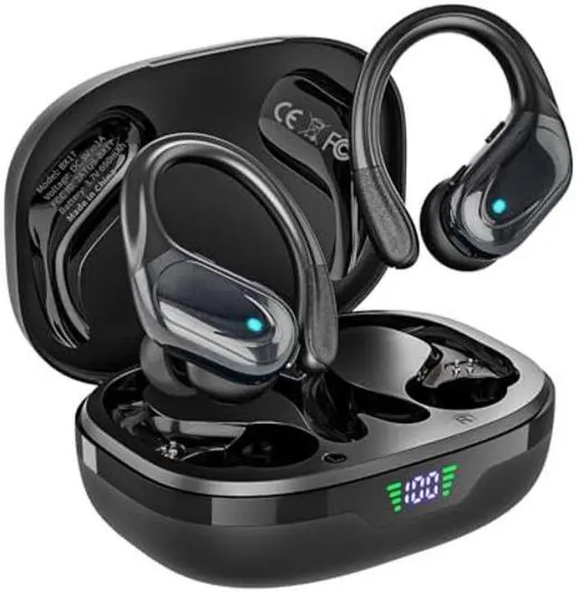 Main image of Wireless Earbuds Bluetooth Headphones 80hrs Playback Ear Buds Power Display with Noise Canceling Mic with Earhooks for Sports/Workout/Running, Black